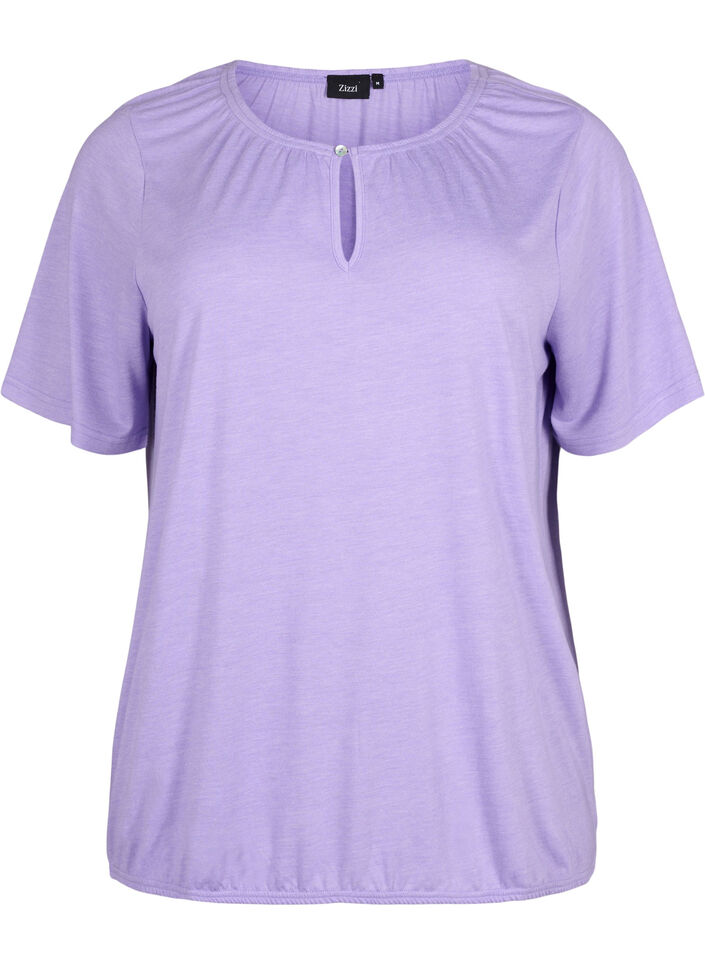 Melange Bluse med korte ermer, Violet Tulip Mel., Packshot image number 0