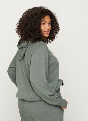 Melert sweatshirt med hette og lomme, Balsam Melange, Model image number 1