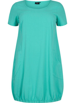 Kortermet kjole i bomull, Aqua Green, Packshot image number 0