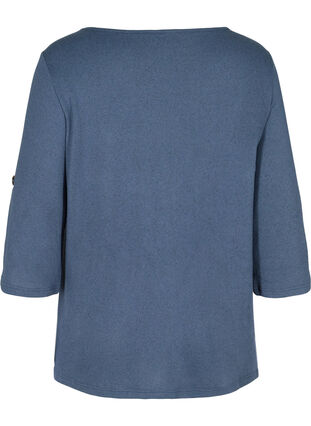 Bluse med knapper og 3/4-ermer, V.Indigo Melange, Packshot image number 1