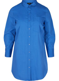 Lang bomullsskjorte med lomme på brystet, Dazzling Blue