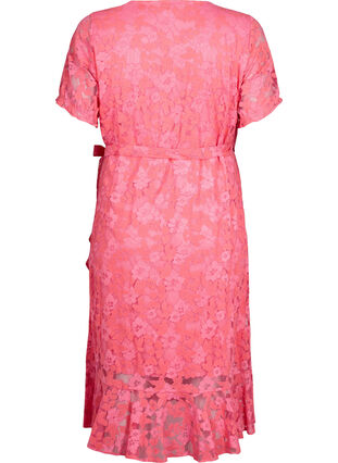 Zizzi Omslagskjole med blonder og korte ermer, Pink Carnation, Packshot image number 1
