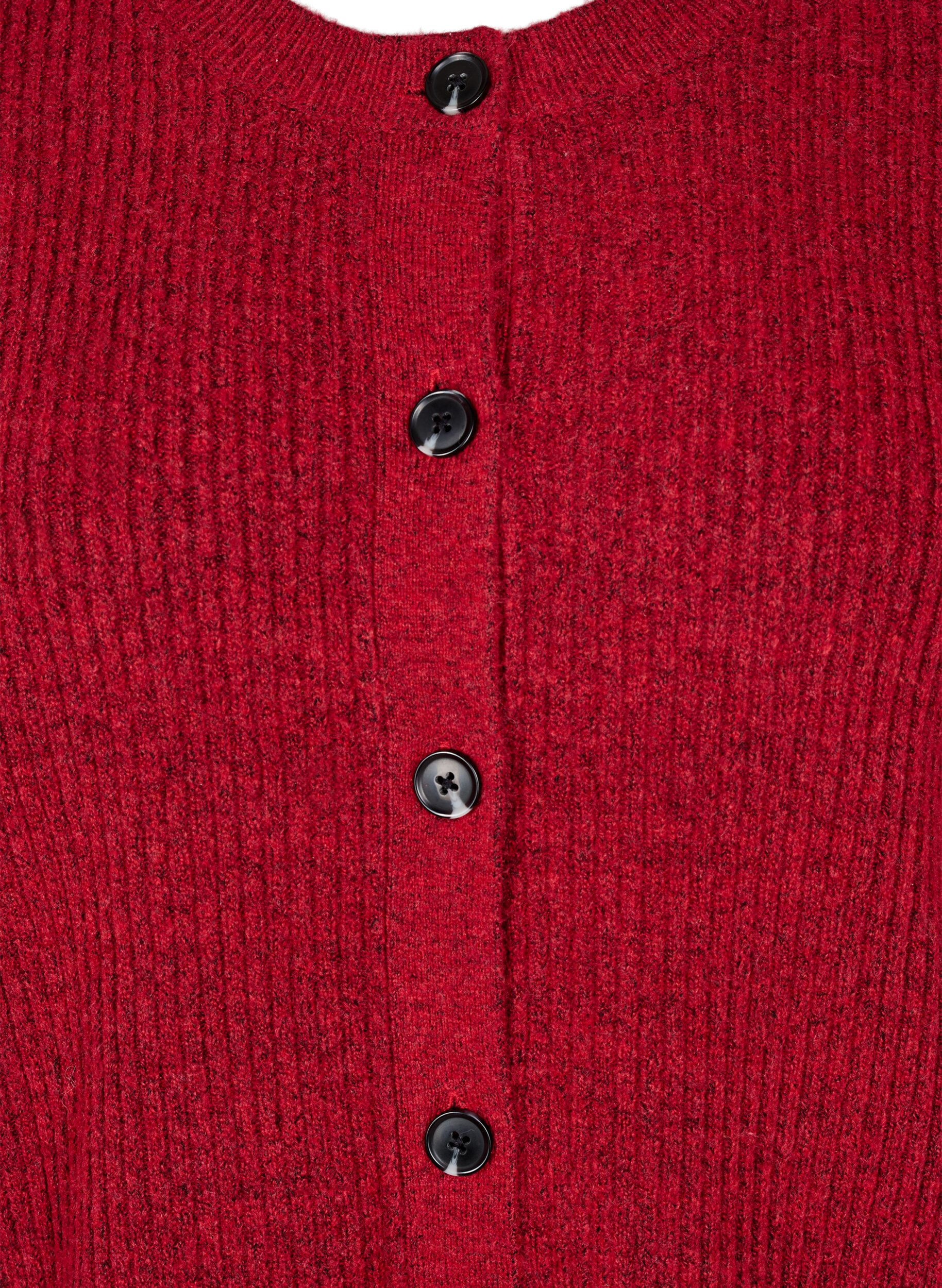 ZizziRibbestrikket cardigan med knapper, R&oslash;d, Packshot image number 2
