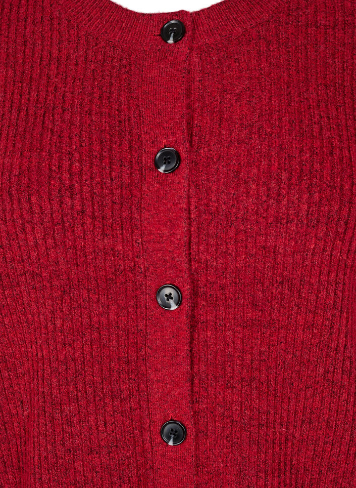 Ribbestrikket cardigan med knapper, R&oslash;d, Packshot image number 2