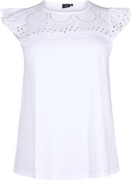 T-skjorte i økologisk bomull med engelske blonder, Bright White