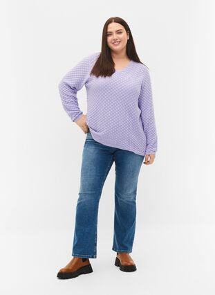 Mønstrete strikkegenser med V-hals, Lavender, Model image number 3