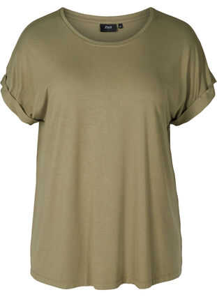 T-skjorte i viskosemiks med rund hals, Deep Lichen Green, Packshot image number 0