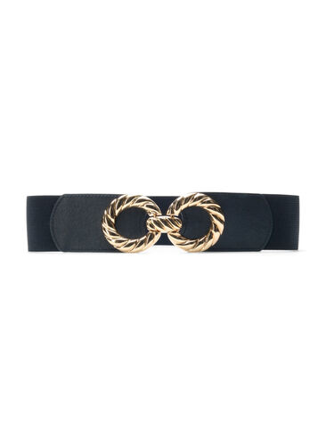 Elastisk belte med gullfarget spenne, Black, Packshot image number 0