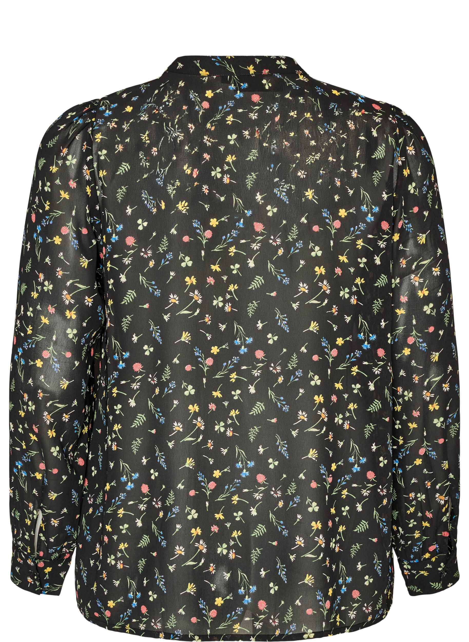 ZizziBluse med heldekkende trykk og kort knappestolpe, Svart, Packshot image number 1