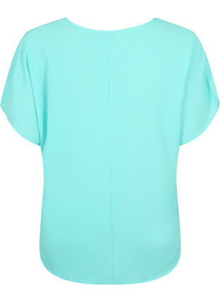 Bluse med korte ermer og rund hals, Turquoise, Packshot image number 1