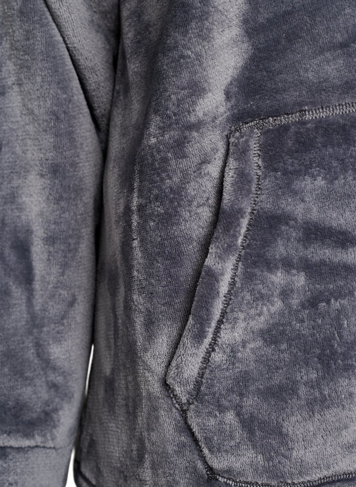 Velour-hettegenser med kengurulomme, Gr&aring;, Packshot image number 3