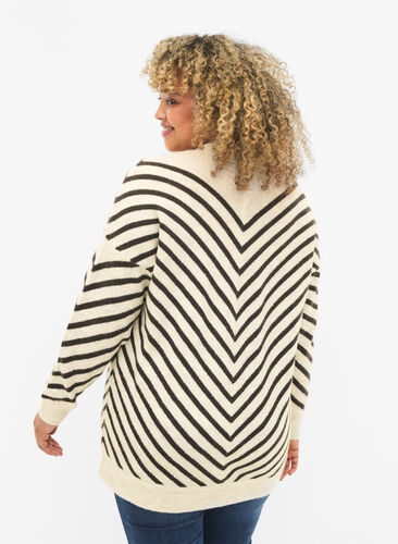 Strikket bluse med diagonale striper, Birch Mel. w stripes, Model image number 1