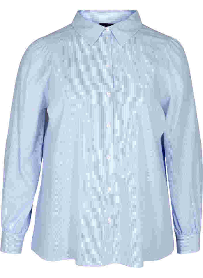 Stripete skjorte i bomull, White/Blue stripe, Packshot image number 0