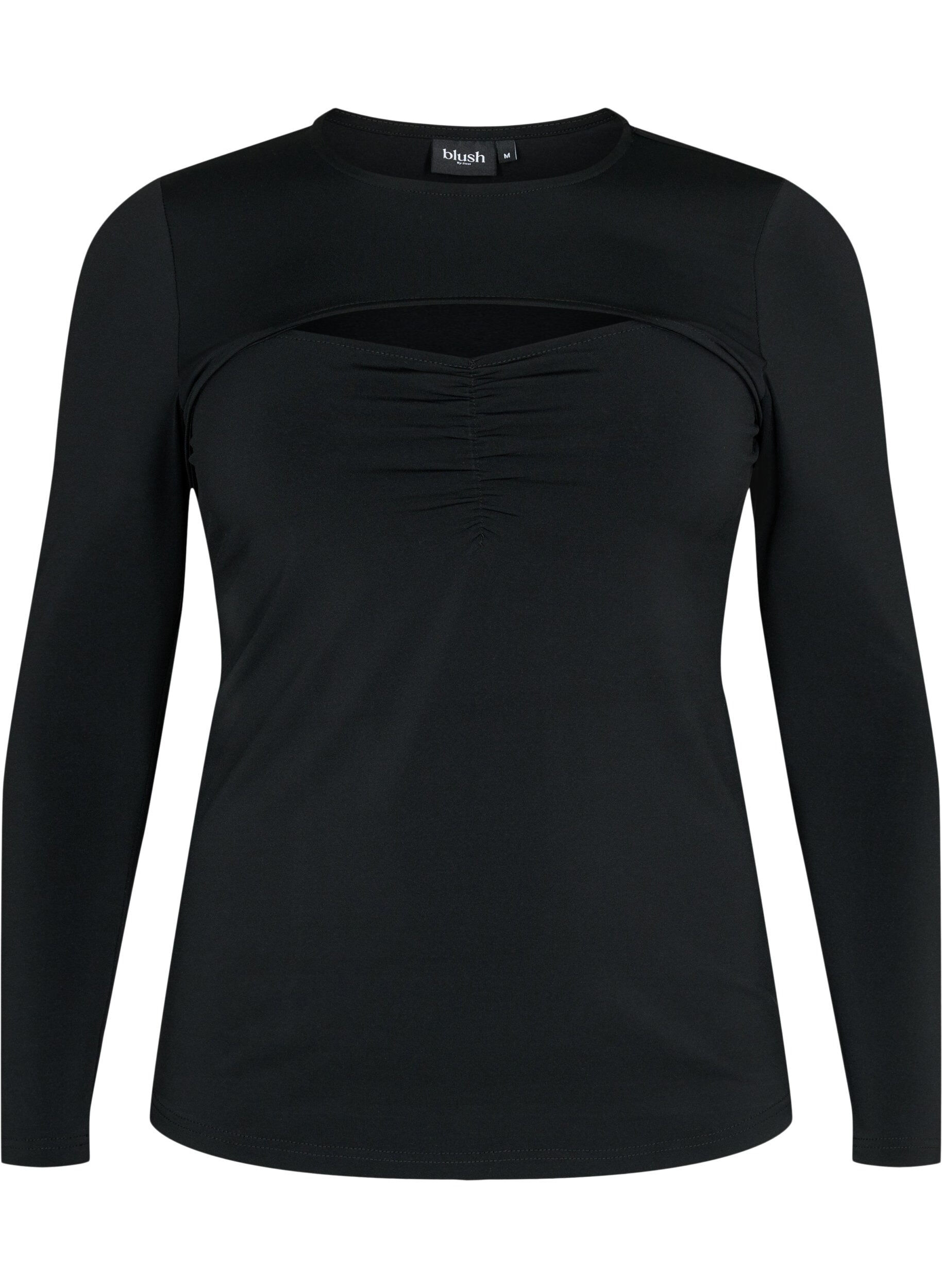 Zizzi Cut-out bluse med lange ermer, Black, Packshot image number 0