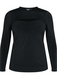 Cut-out bluse med lange ermer, Black