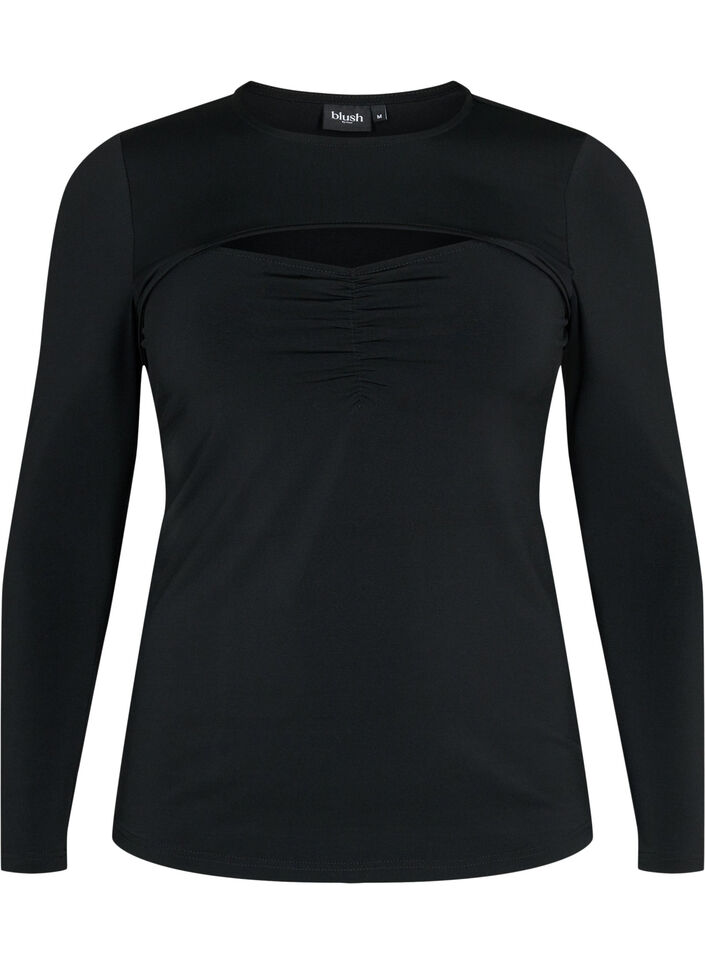 Cut-out bluse med lange ermer, Black, Packshot image number 0