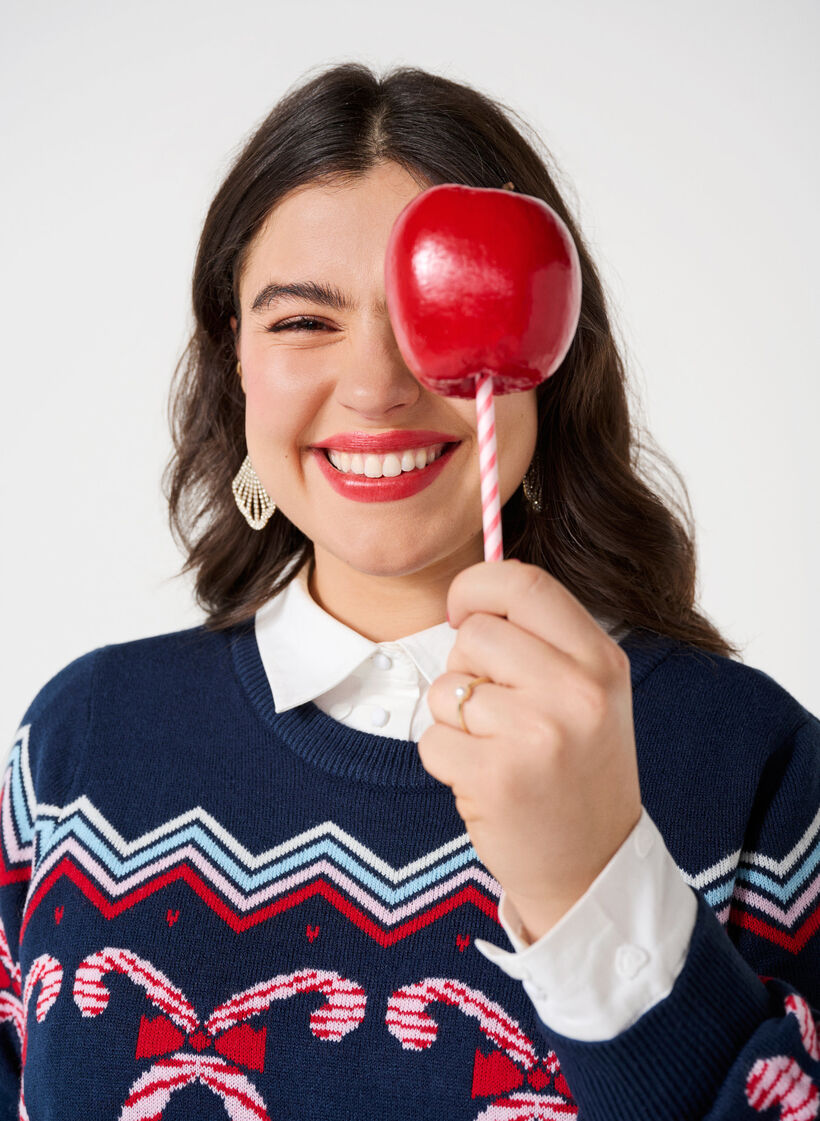 Langermet strikkekjole med julemotiv, Navy Blazer Comb, Image image number 0