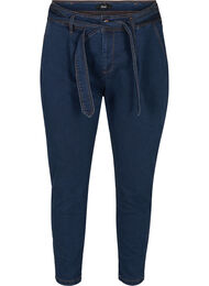 Cropped jeans med belte, Blue denim