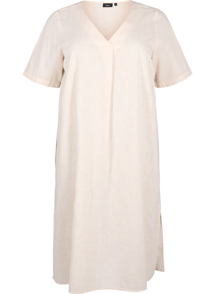 Kaftankjole i bomullsblanding med lin, Beige, Packshot image number 0