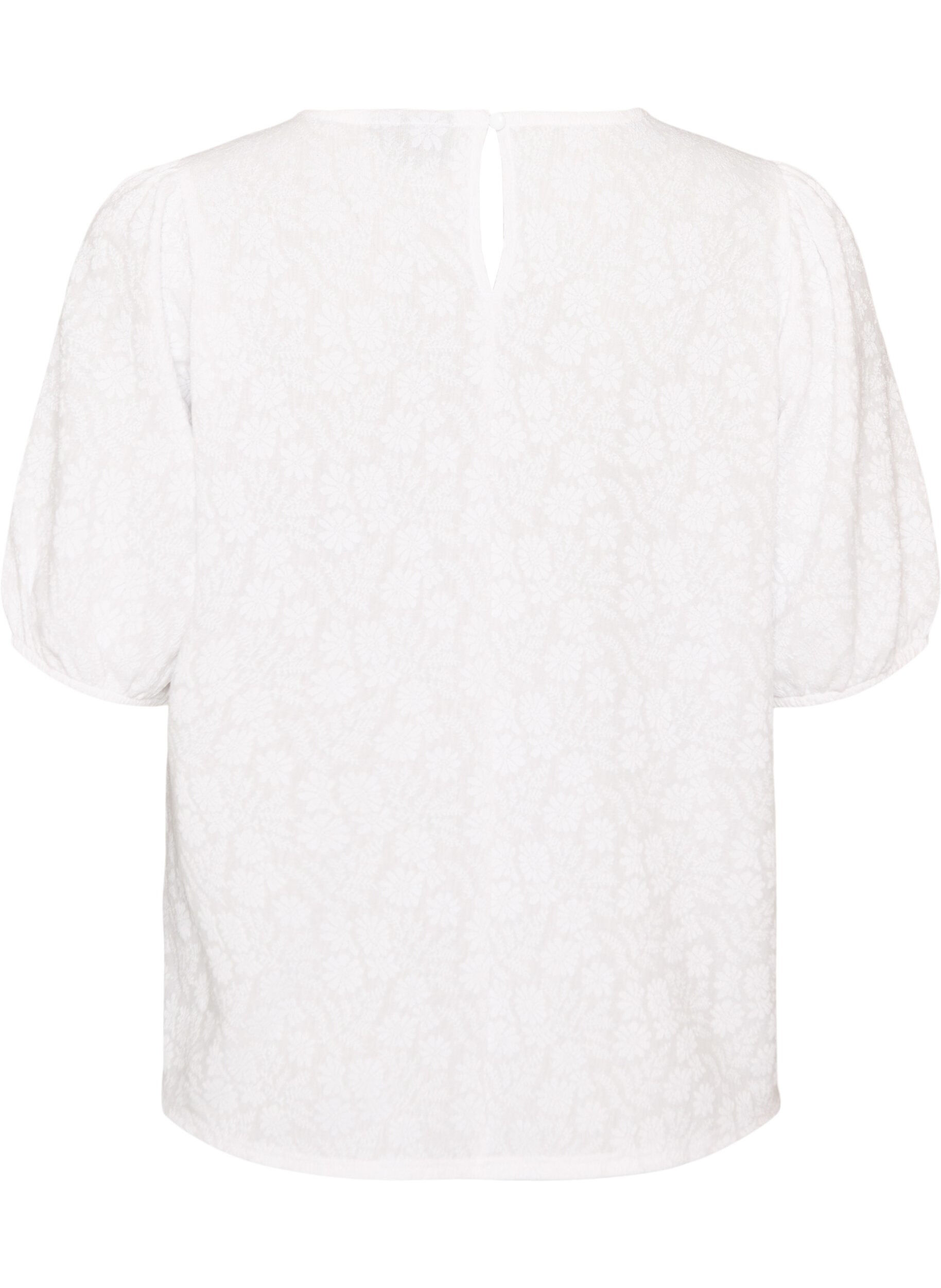 ZizziBluse med tekstur og korte ermer, Hvit, Packshot image number 1