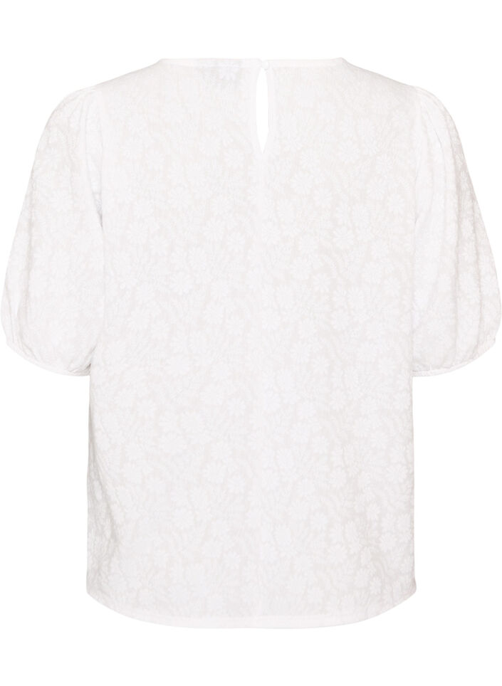 Bluse med tekstur og korte ermer, Hvit, Packshot image number 1