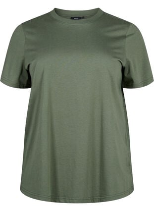 Zizzi Basic T-skjorte i bomull med rund hals, Grønn, Packshot image number 0