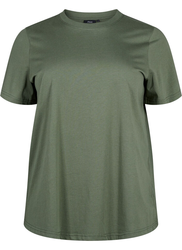 Basic T-skjorte i bomull med rund hals, Grønn, Packshot image number 0