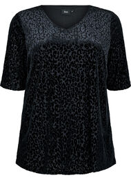 Kortermet bluse med leopardmønster, Black