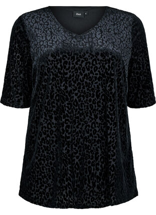 Zizzi Kortermet bluse med leopardmønster, Black, Packshot image number 0