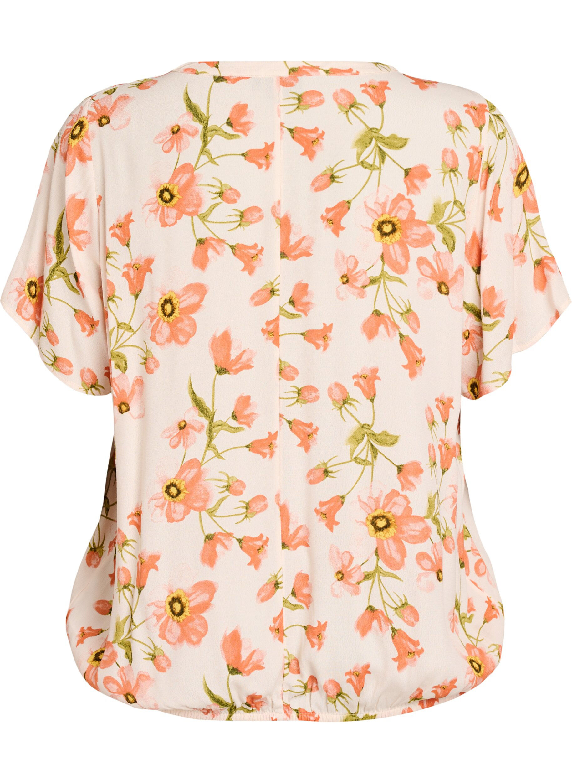 Zizzi Viskosebluse med blomsterprint og korte ermer, Vanilla, Packshot image number 1