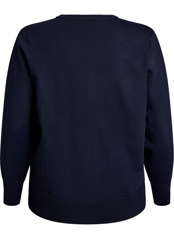 Finstrikket cardigan med rund hals, Bl&aring;, Packshot image number 1
