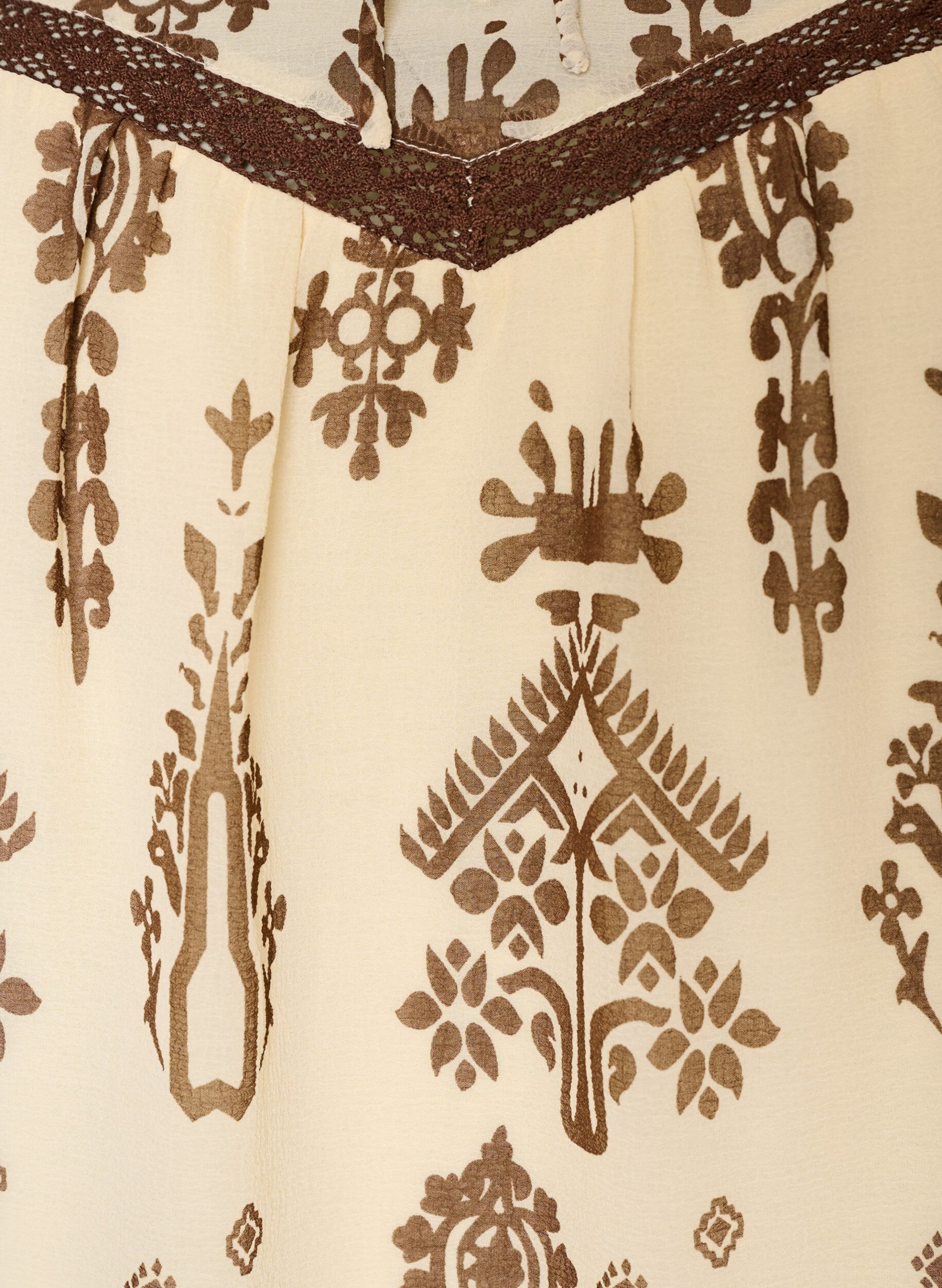 ZizziBluse med m&oslash;nster og heklet kant, Beige, Packshot image number 2