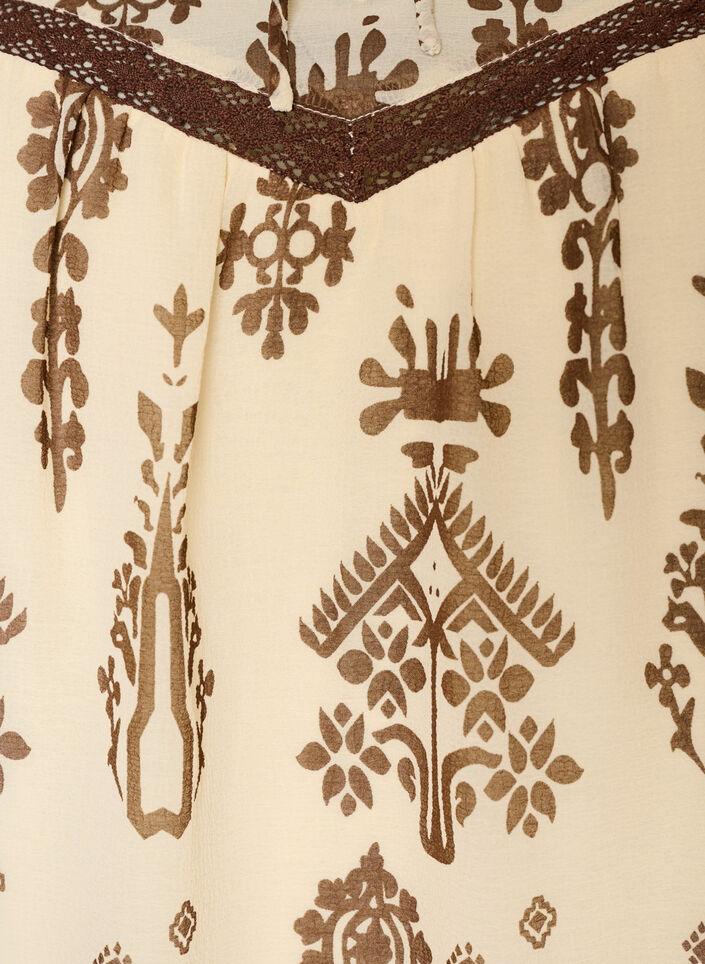 Bluse med m&oslash;nster og heklet kant, Beige, Packshot image number 2