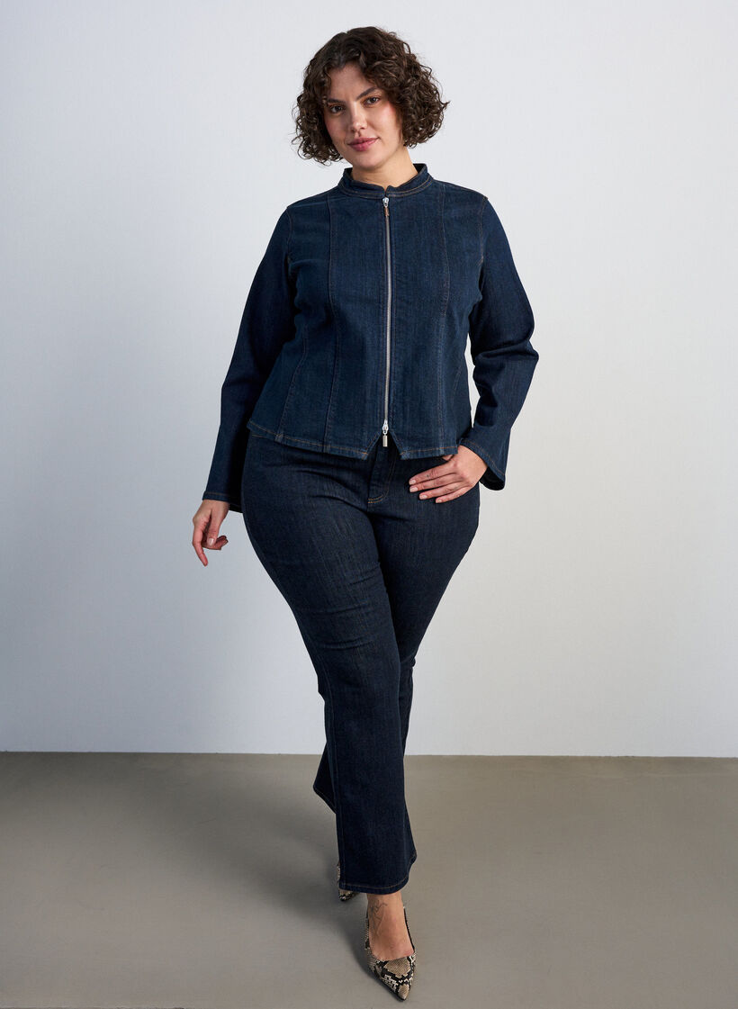 Figurn&aelig;r denimjakke med glidel&aring;s, Bl&aring;, Model image number 1