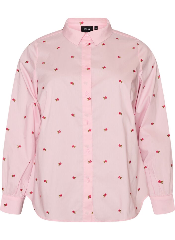 Skjorte med broderte blomster, Rosa, Packshot image number 0