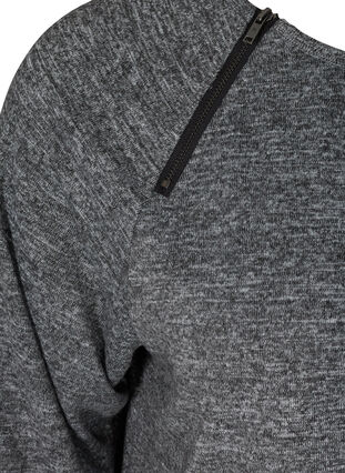 Melert bluse med glidelåsdetalj, Dark Grey Melange, Packshot image number 3