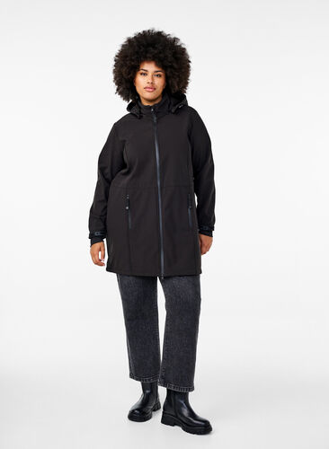 Zizzi Softshell-jakke med avtagbar hette, Svart, Model image number 1