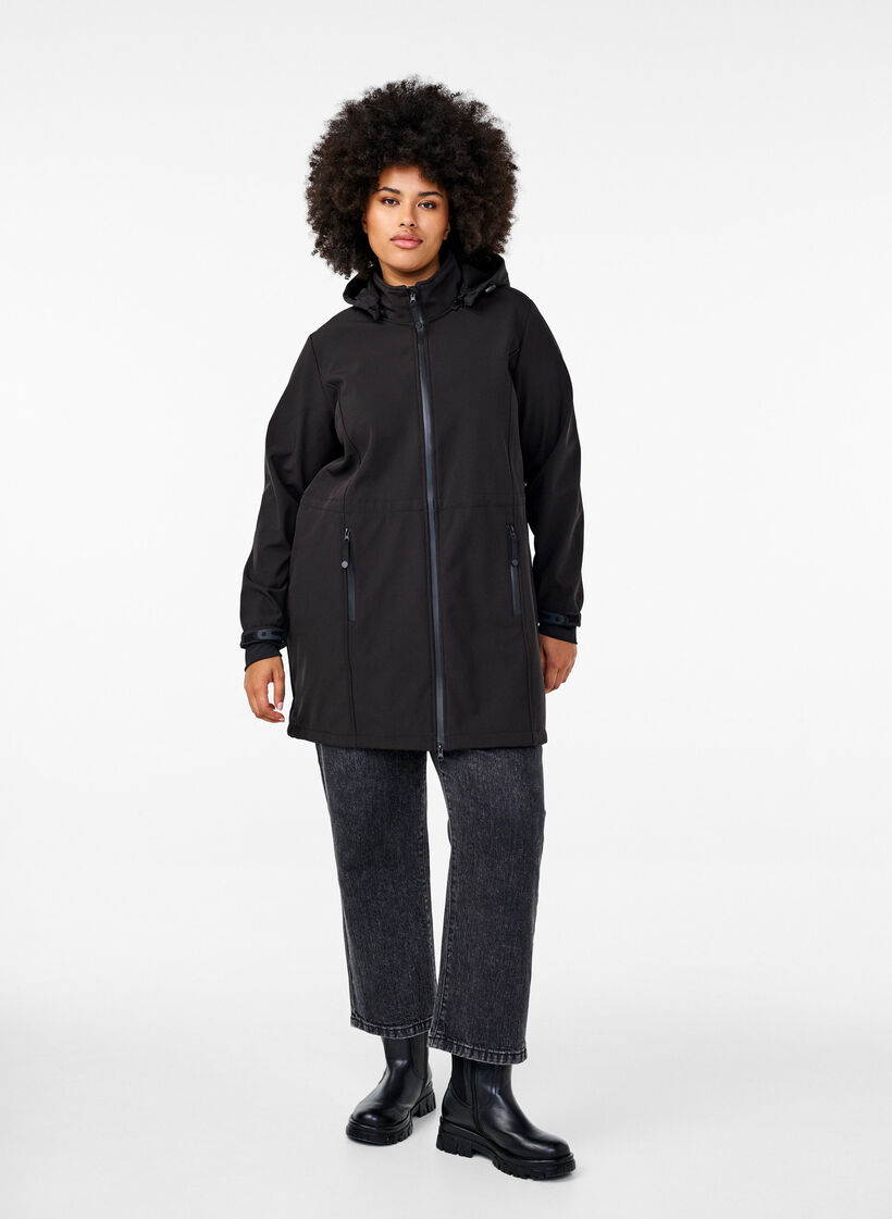 Softshell-jakke med avtagbar hette, Svart, Model image number 1