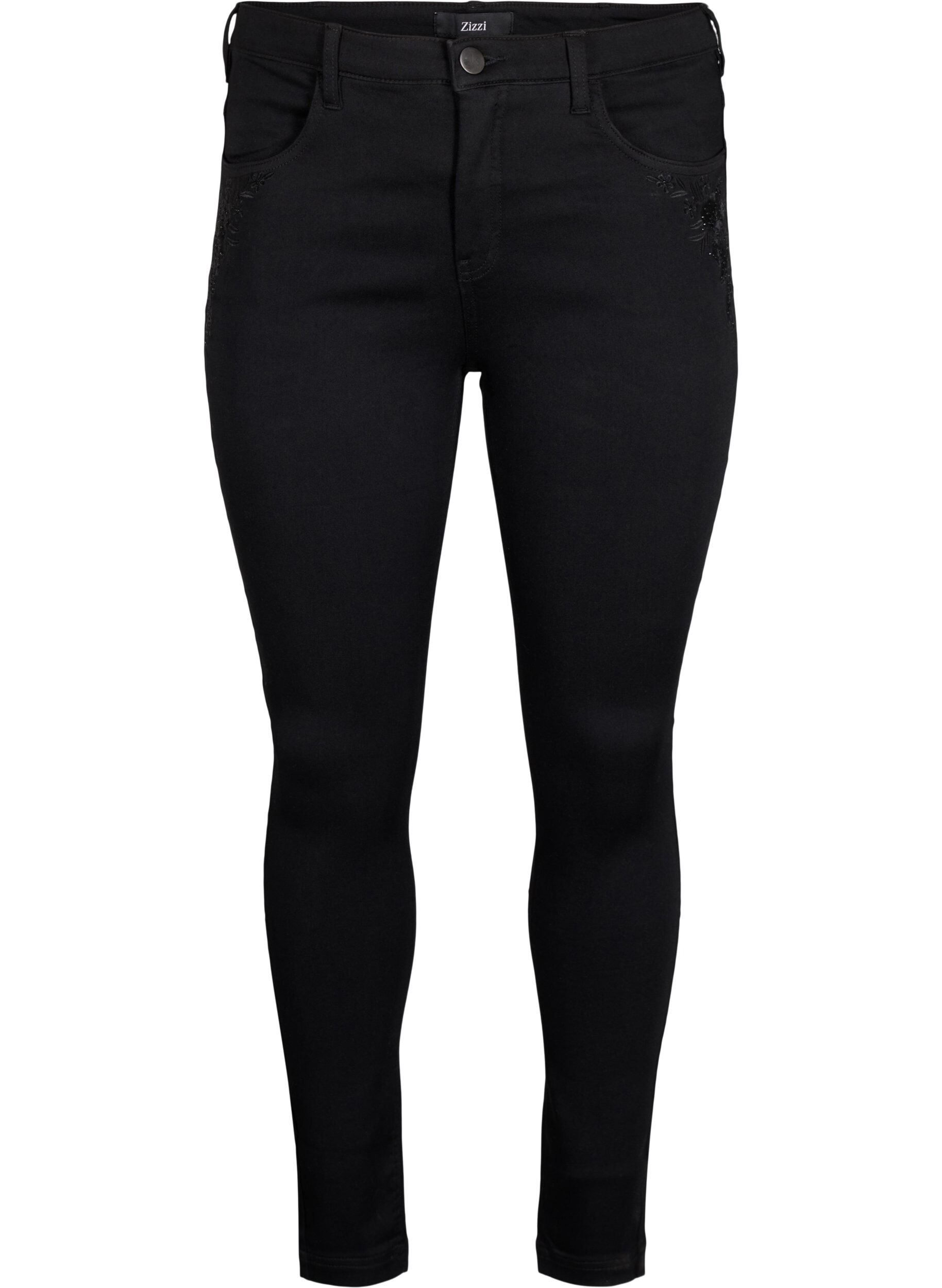 Zizzi Super slim Amy-jeans med broderidetaljer, Black, Packshot image number 0