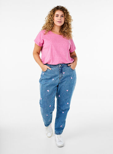 Zizzi Melert T-skjorte med korte ermer, Rosa, Model image number 1