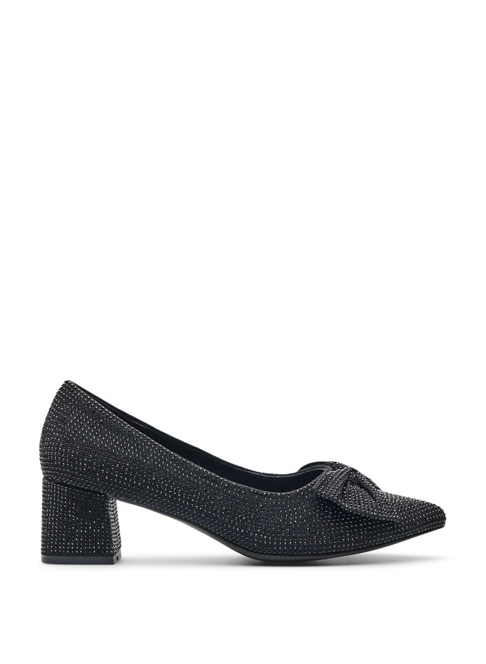 Wide fit - Pumps med sløyfe og rhinesteiner, Black, Packshot