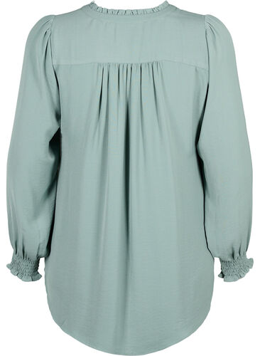 Bluse med vaffelsøm og v-utringning, Chinois Green, Packshot image number 1