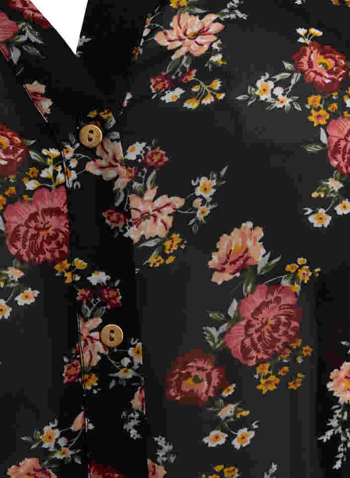 Skjorte med V-hals og mønster, Black/Red Flower, Packshot image number 2