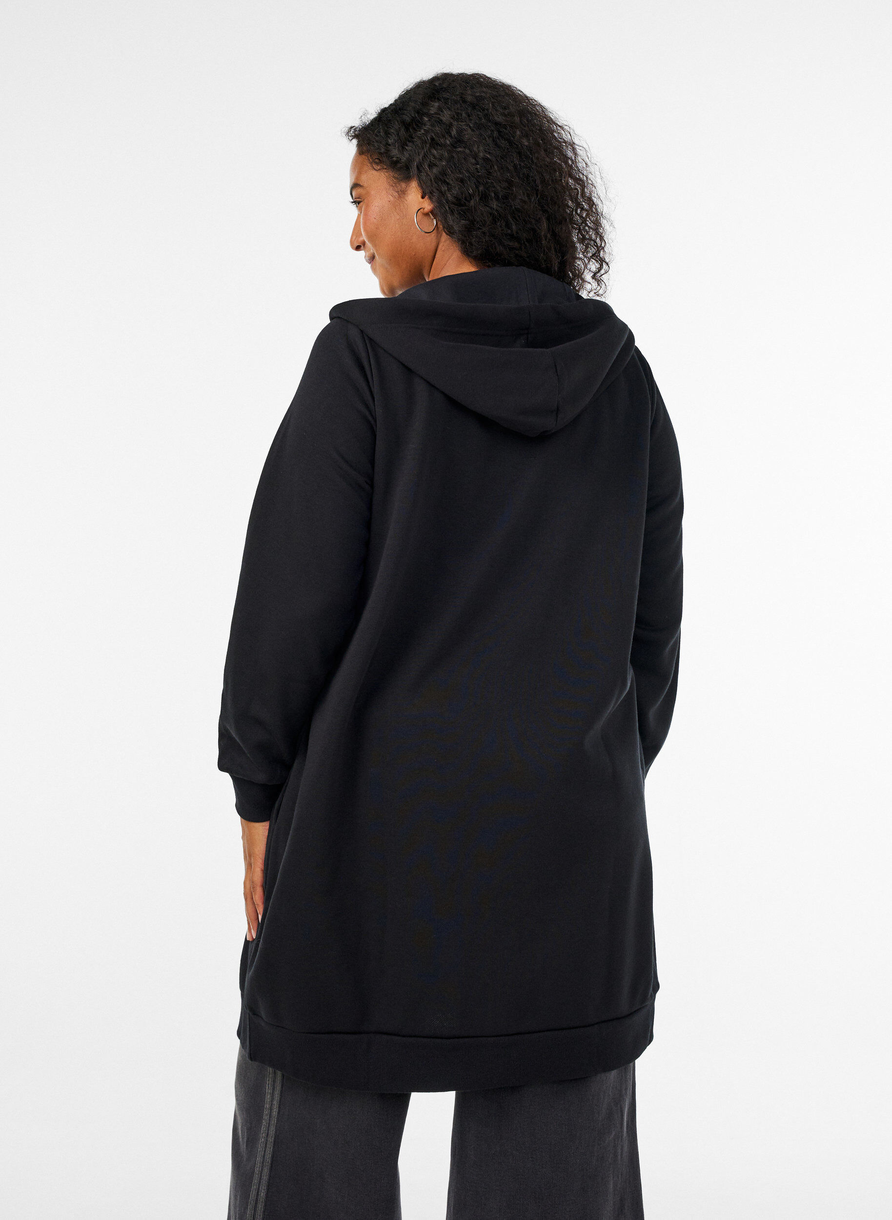 ZizziLang hettegenser med glidel&aring;s og lommer, Svart, Model image number 2