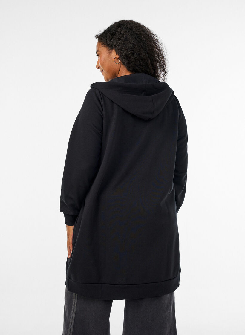 Lang hettegenser med glidel&aring;s og lommer, Svart, Model image number 2