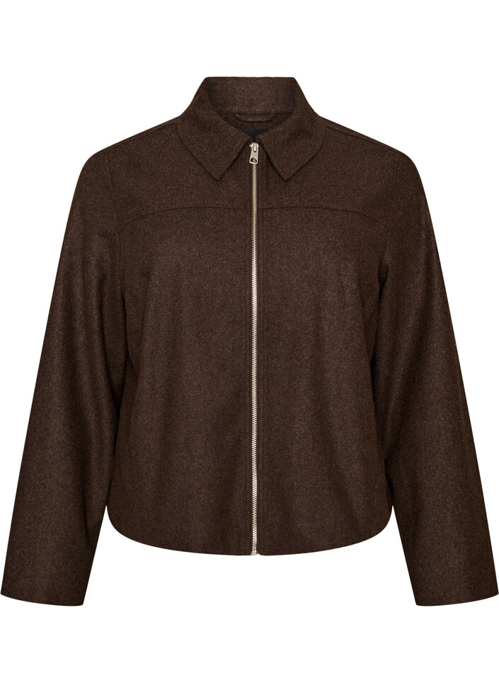 Kort jakke med skjortekrage og glidel&aring;s, Brun, Packshot image number 0
