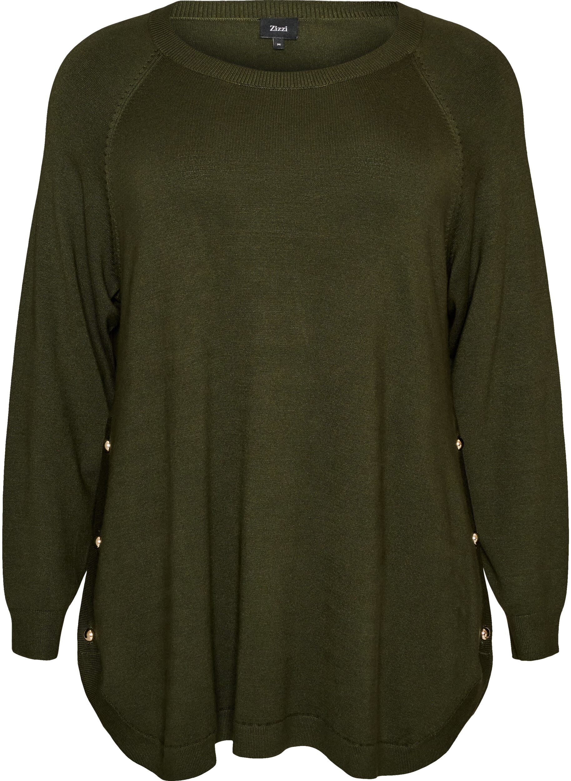 ZizziStrikkebluse med knapper p&aring; siden, Gr&oslash;nn, Packshot image number 0