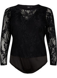 Bodystocking med blonder og lange ermer, Black