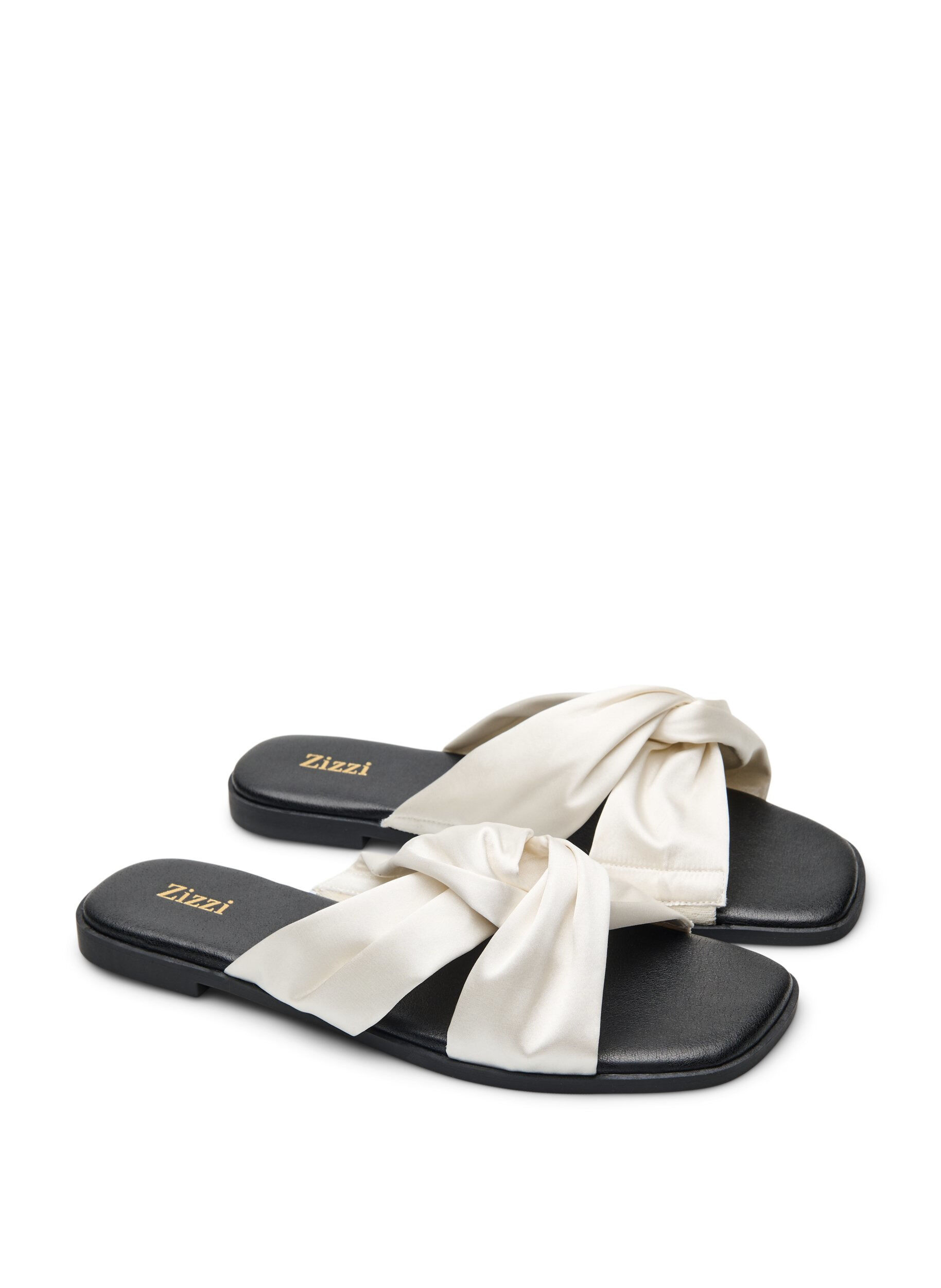 Zizzi Flate sandaler med kryssede satinstropper, Vanilje, Packshot image number 1