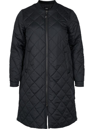 Quiltet jakke med lommer og splitt, Black, Packshot image number 0